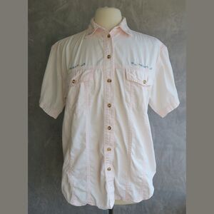 Vtg SOLUTIONS! Light Pink Button Up Size M Embroidered Short Sleeve Cottage 90s